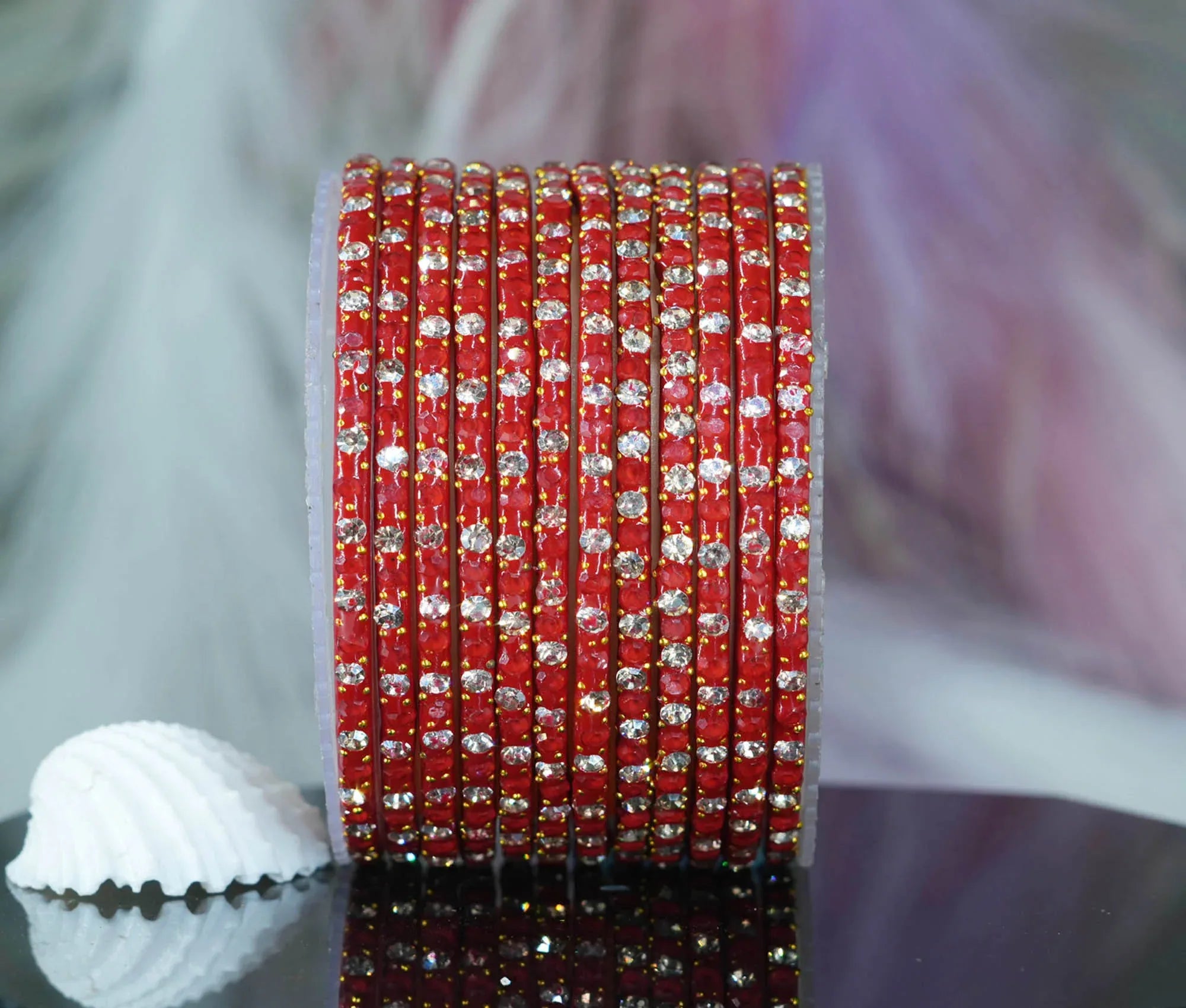 Glass Bangle with Beads Studded for Women & Girls (Pack 12 Bangles) - The Golden Cascade